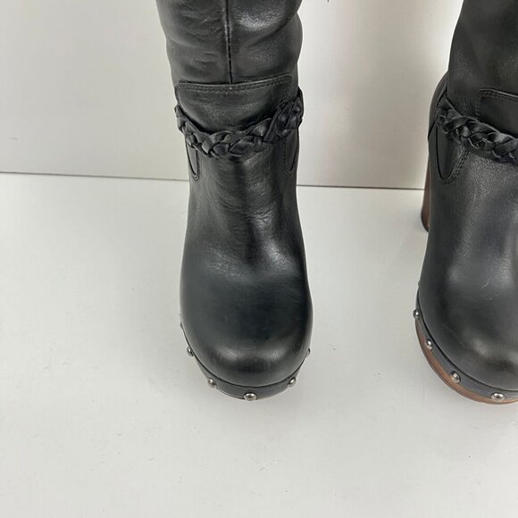 Ugg Savanna Clog Boots Women's Black Leather Knee High Size 6  Sheepskin Lined - Picture 11 of 16